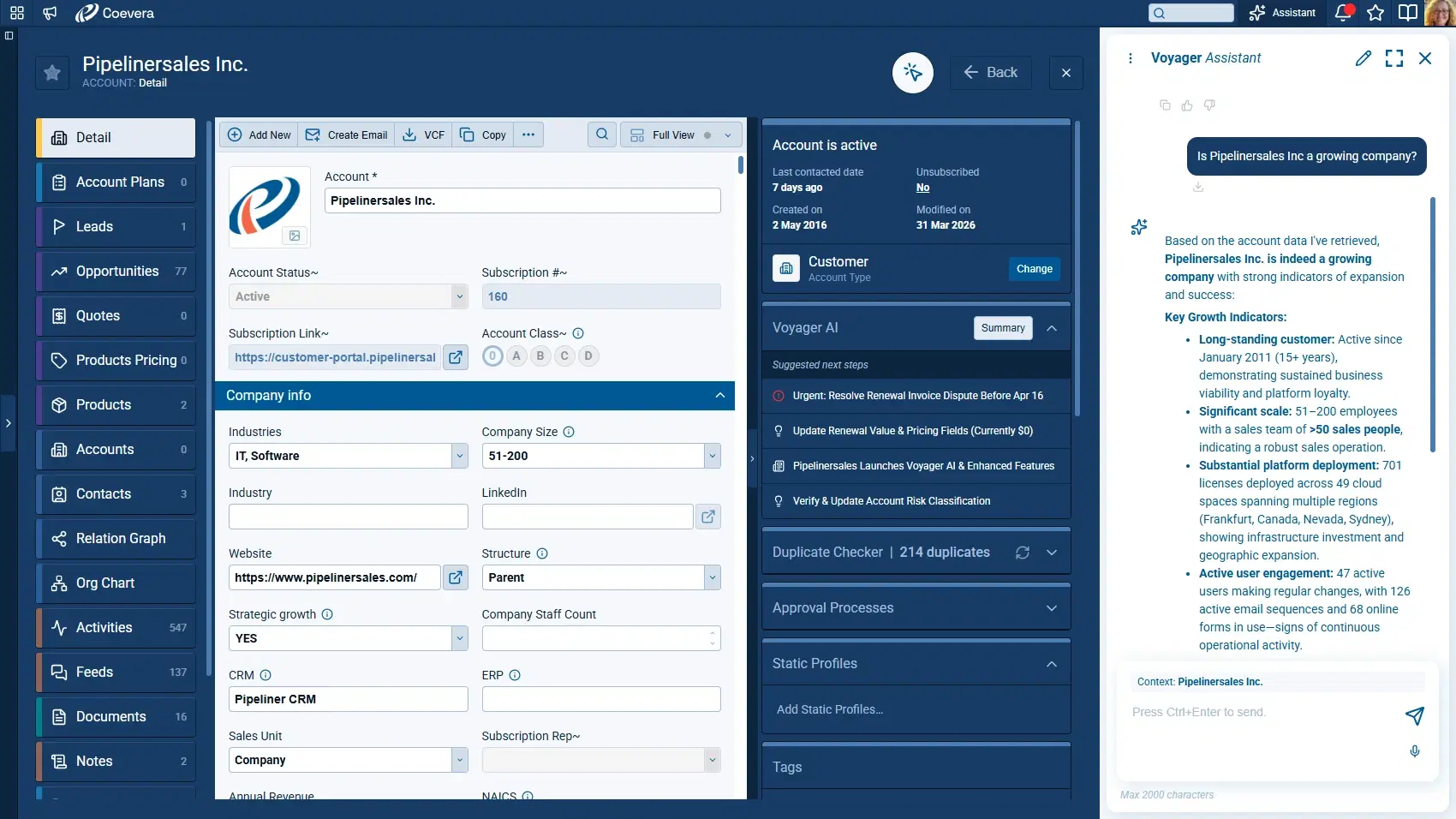 Voyager AI Assistant — Coevera CRM