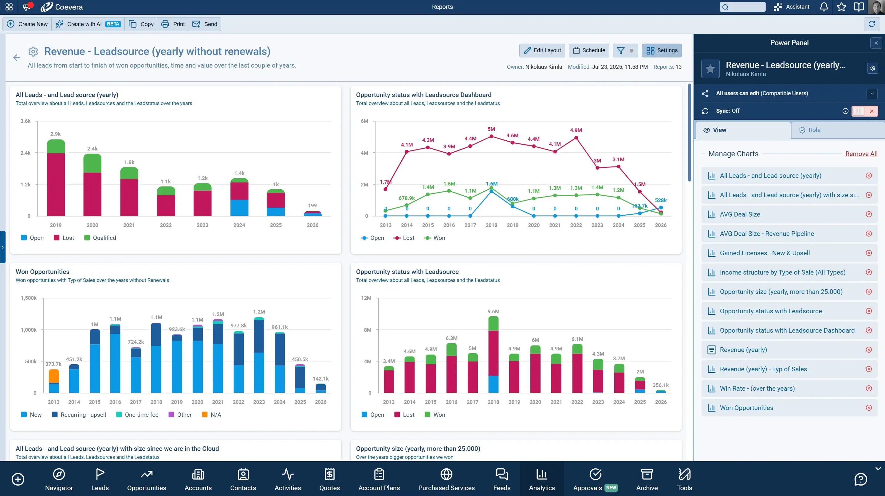 Navigator — Dashboard with revenue trends, targets, and team activity