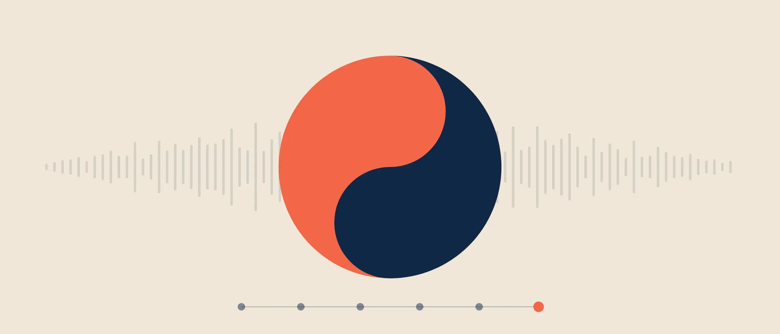 Coral-and-navy yin-yang of AI and human, with an emotion-signal waveform and a deal pipeline