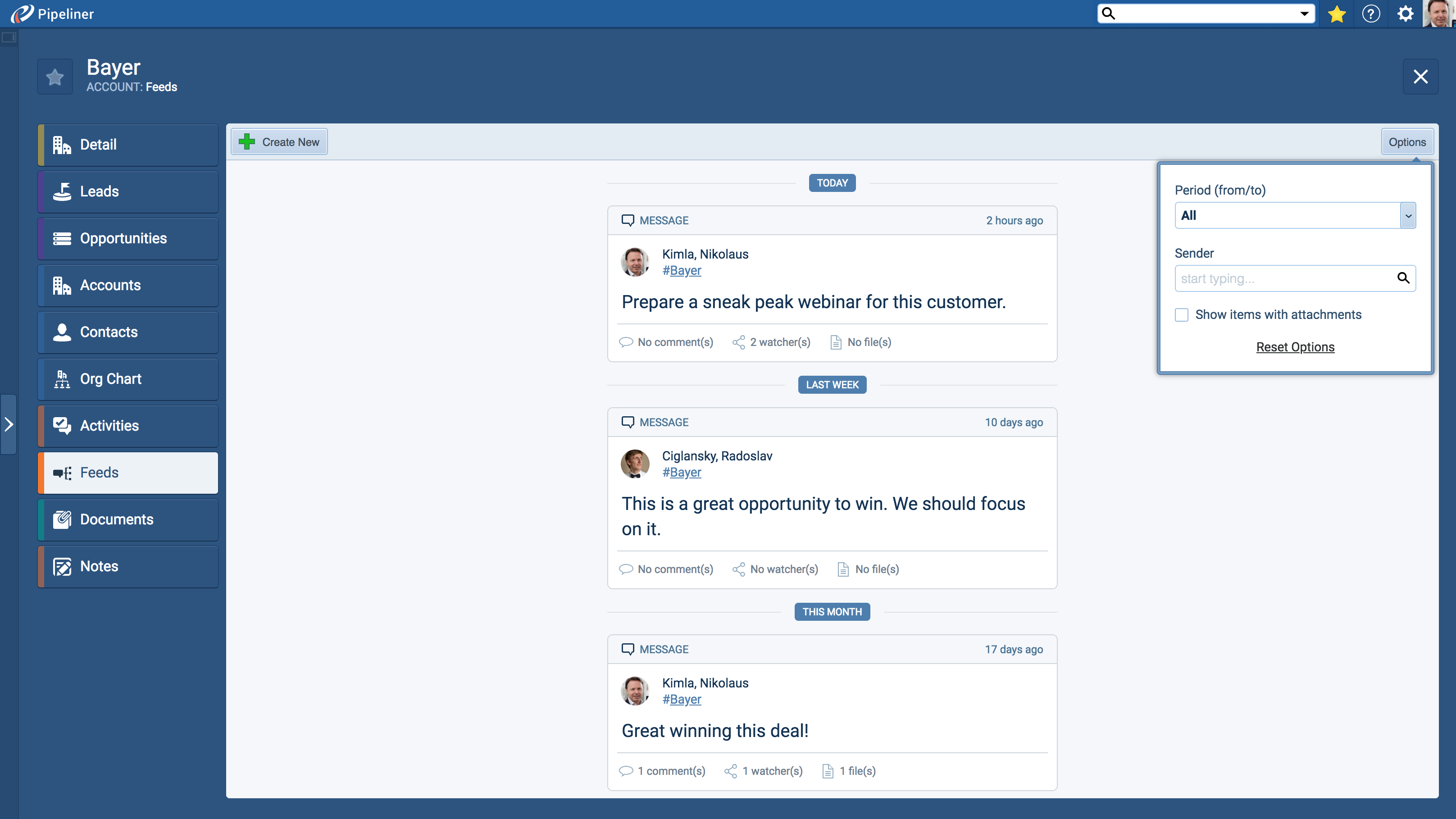 Coevera Account view message feed feature