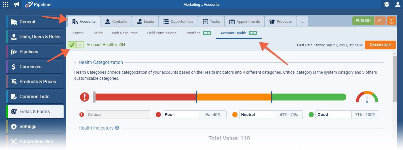 Account management using account health in Coevera