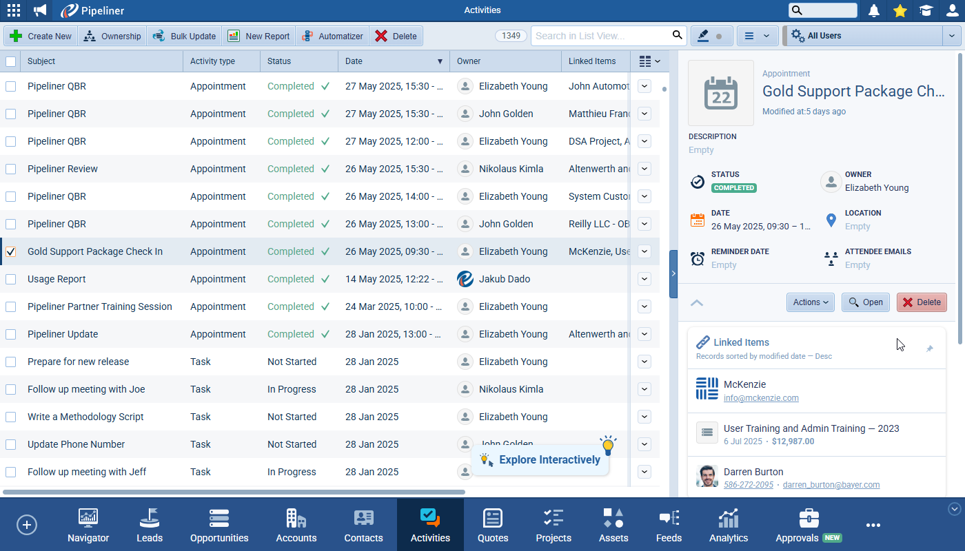 Opportunity tracking feature