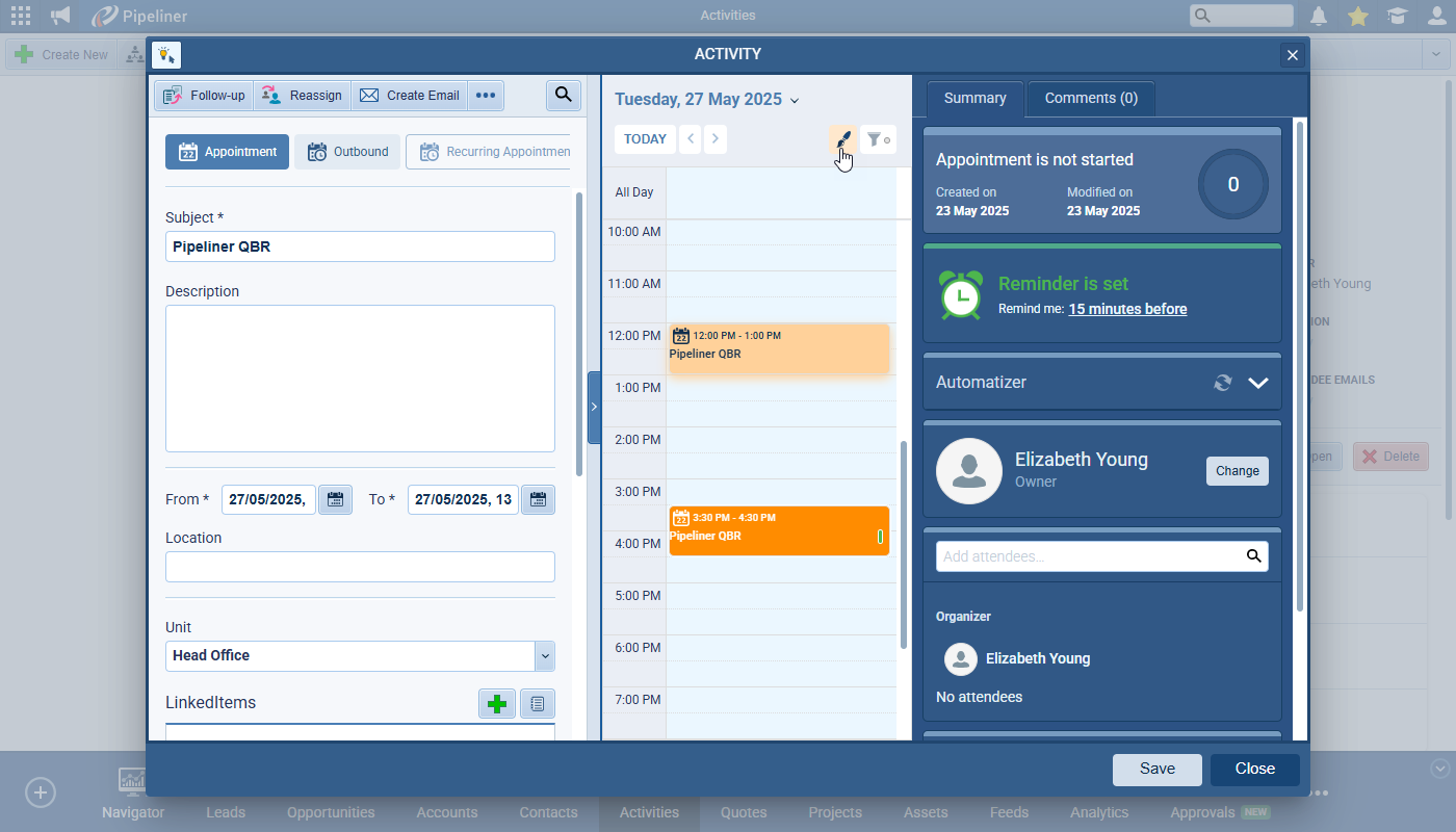 Opportunity tracking feature