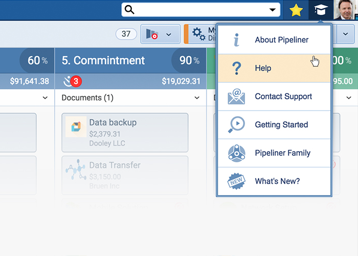 Coevera Contextual Help Contact Support for help in our CRM software
