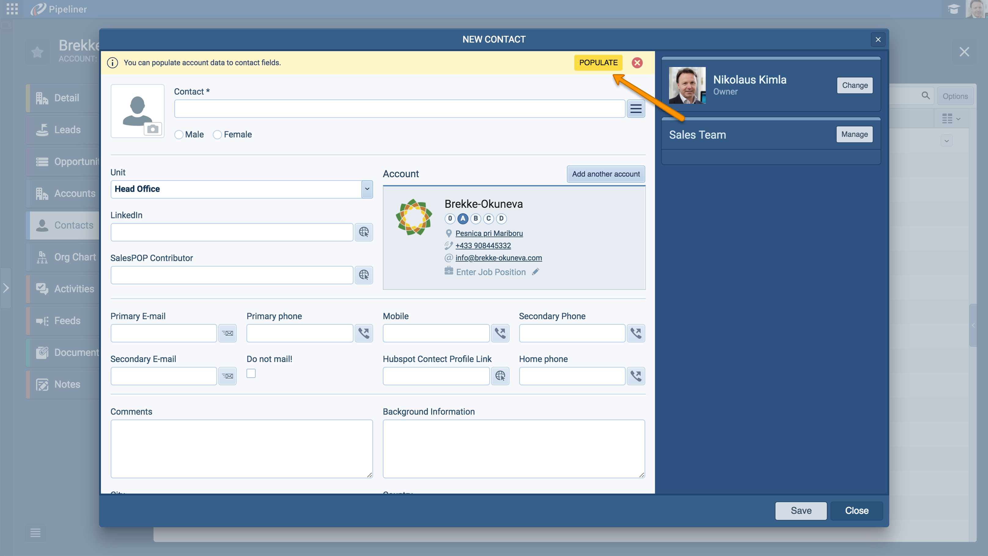 Auto populate for contacts Auto populate for contacts