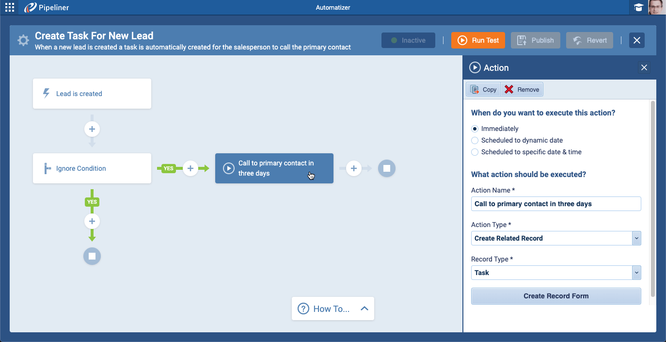 Create a task for every new lead in Coevera