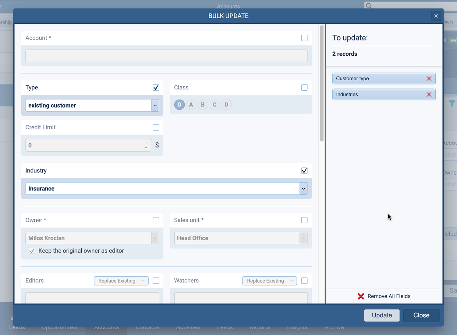 Bulk update to change data in Coevera