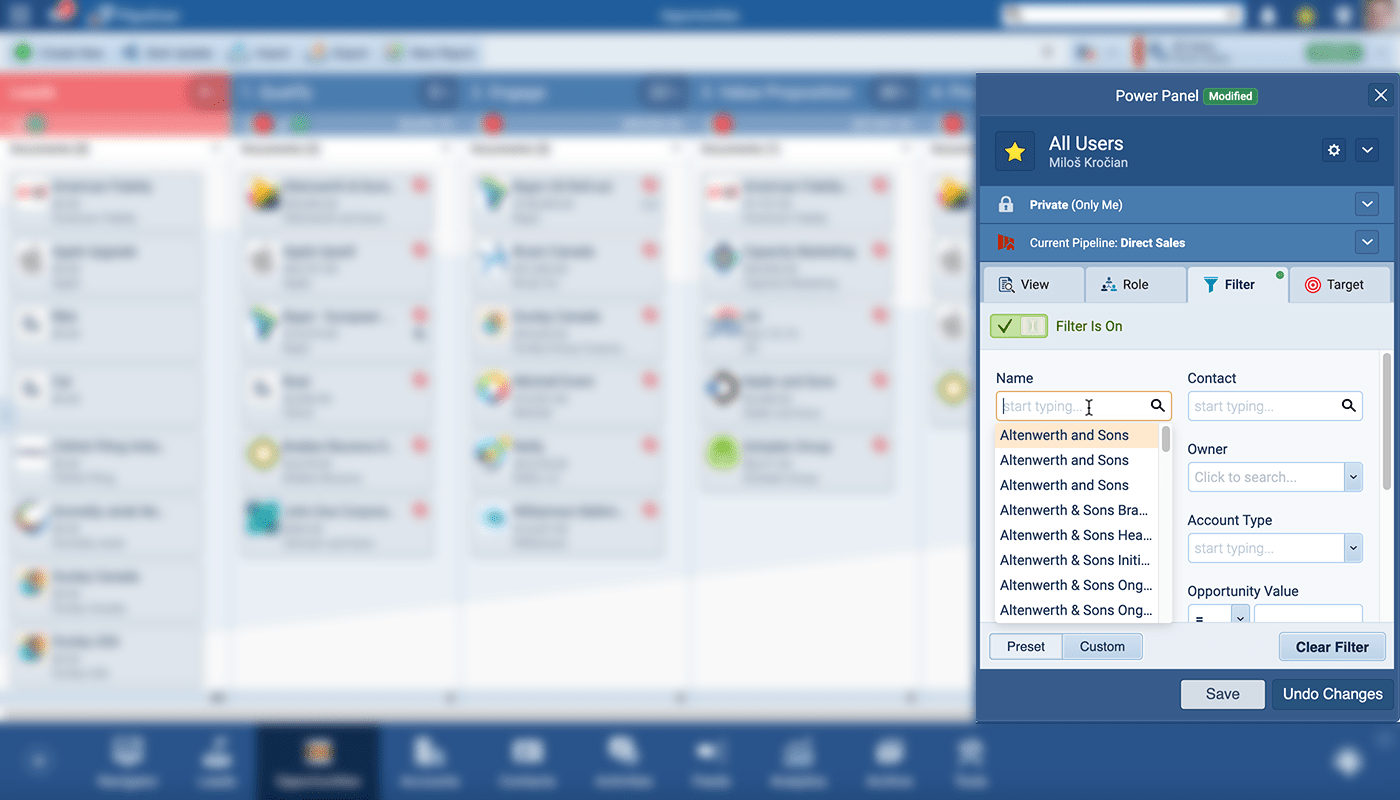 Ability to select the type of target you would like your Pipeline CRM