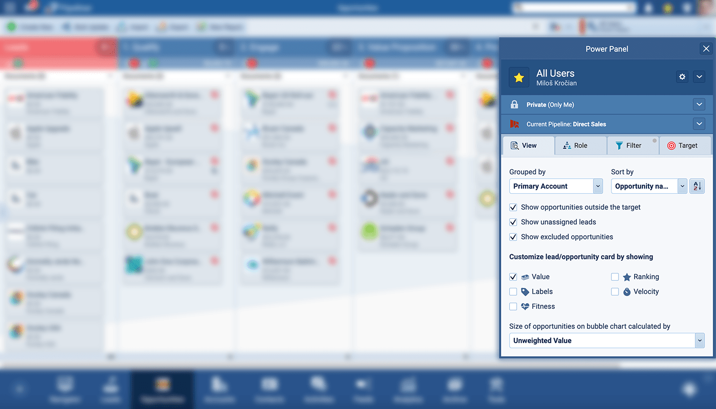 Dropdown and checkboxes for elements you want to see or exclude