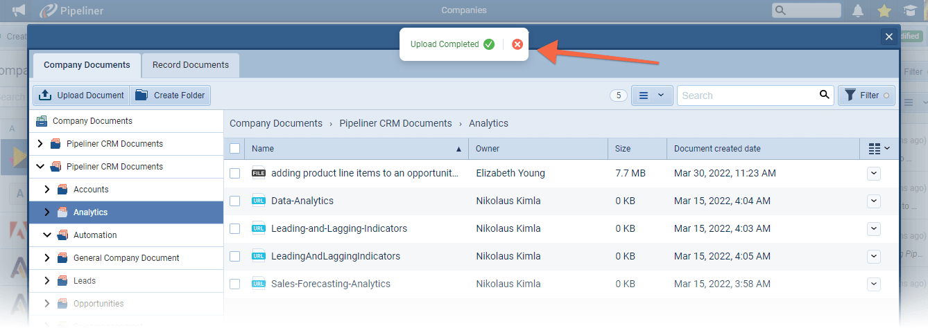 Document Management CRM feature