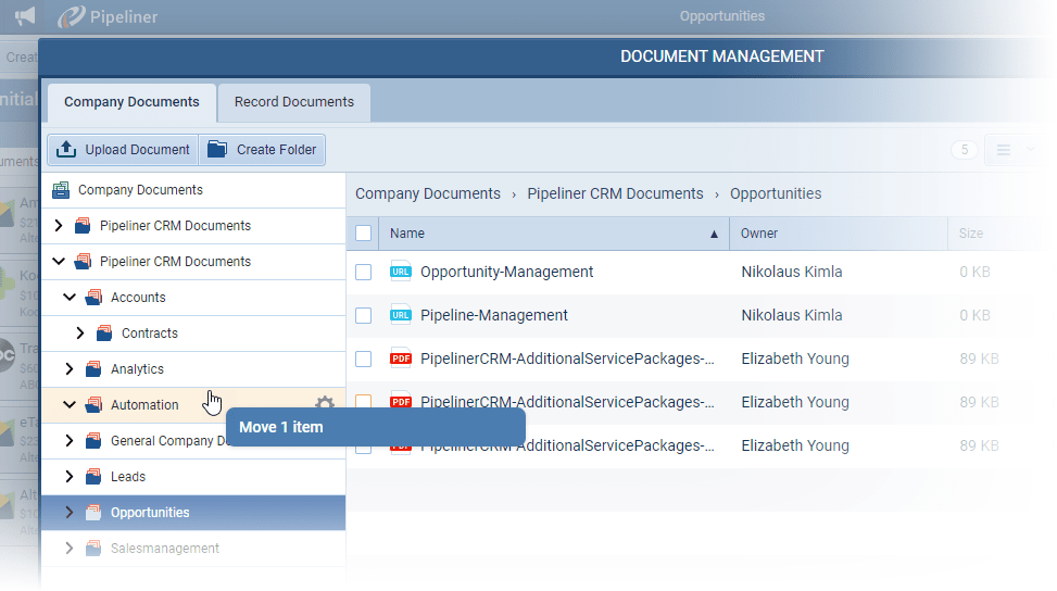 Document management feature in Coevera