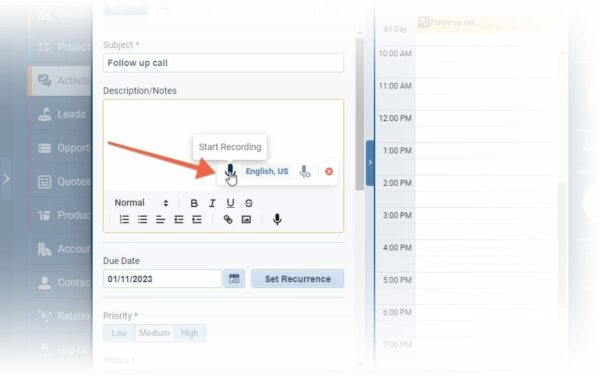 Users can write emails, notes or update any rich text-enabled field in Coevera simply by speaking! ⤵