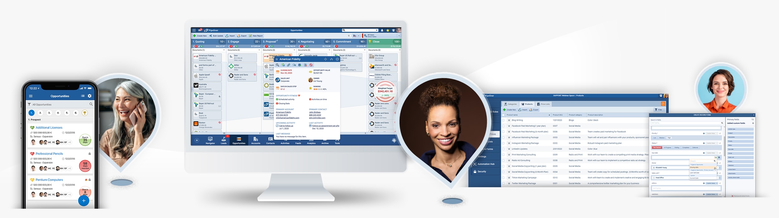 Sales CRM detail view of contacts