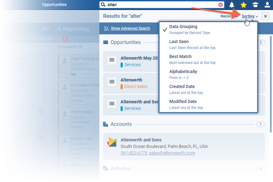 CRM Global search feature
