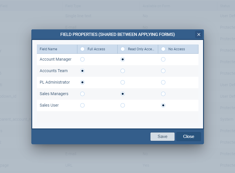 Advanced field forms