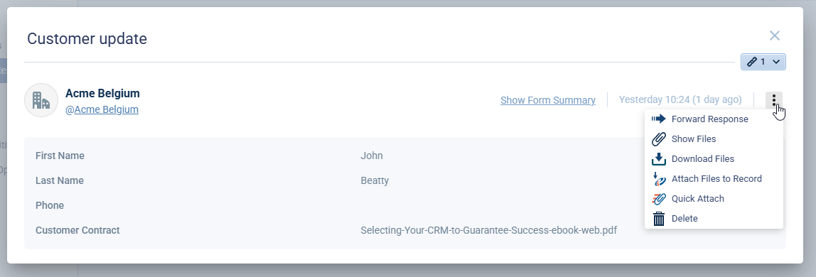 Online forms CRM feature