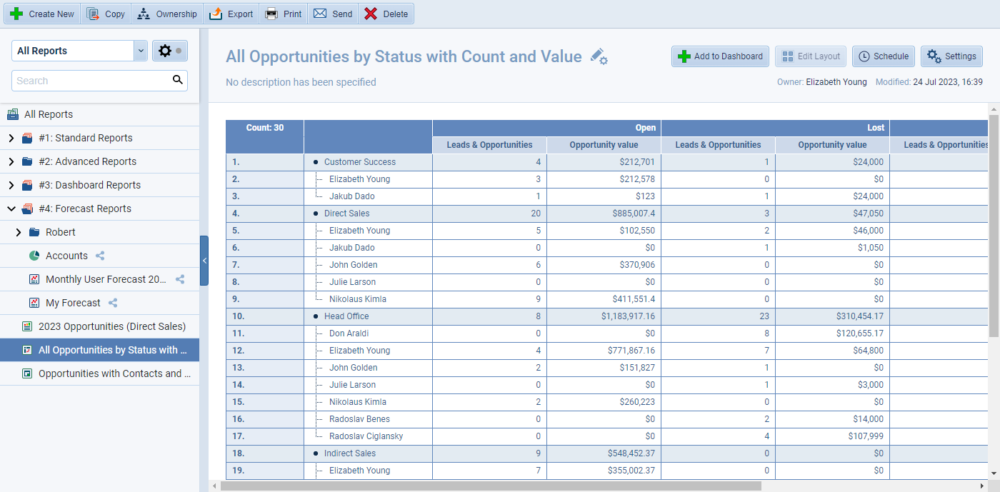 Pivot table reports