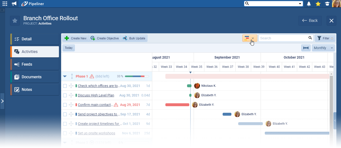 Project management feature using project in Coevera