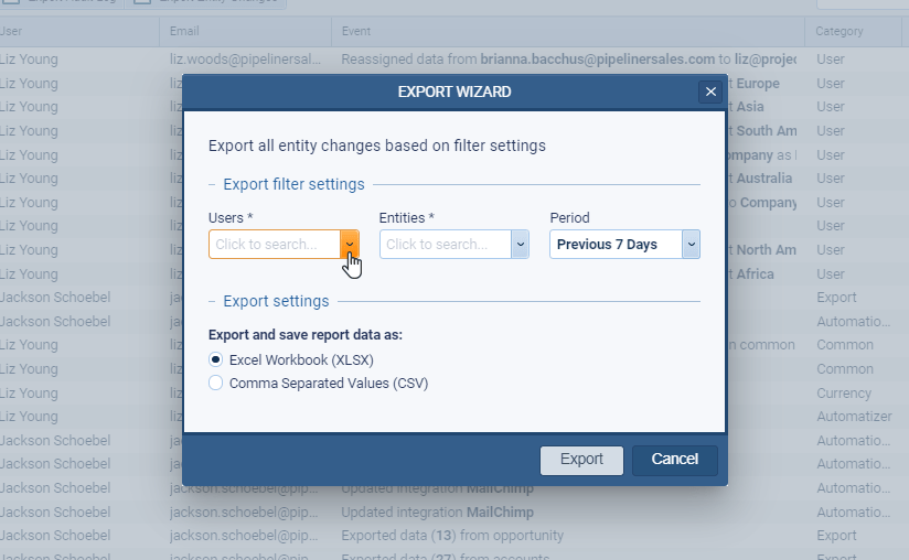 Security audit log in Coevera