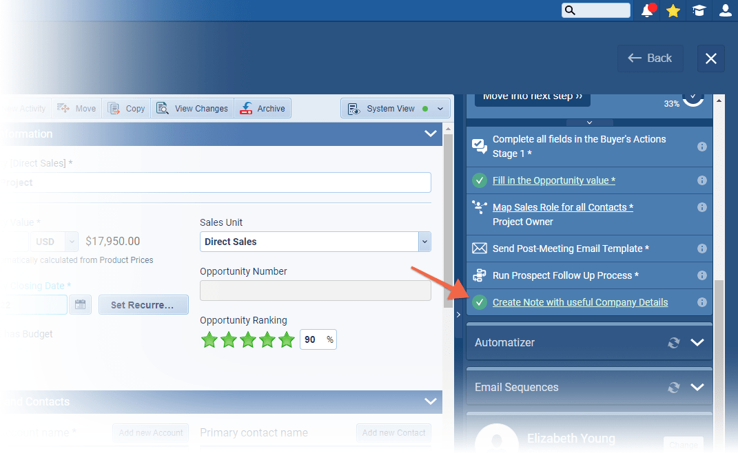 Using the sales activities checklist for opportunities