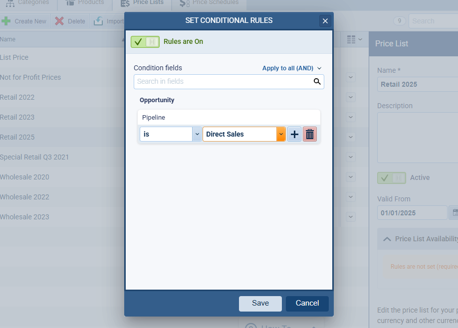 Custom Products and services Catalog CRM feature