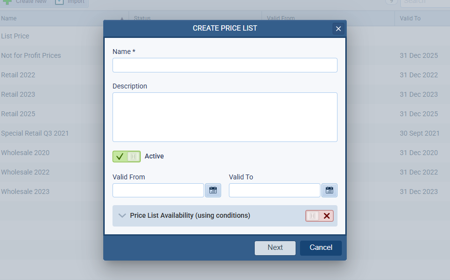 Custom Products and services Catalog CRM feature