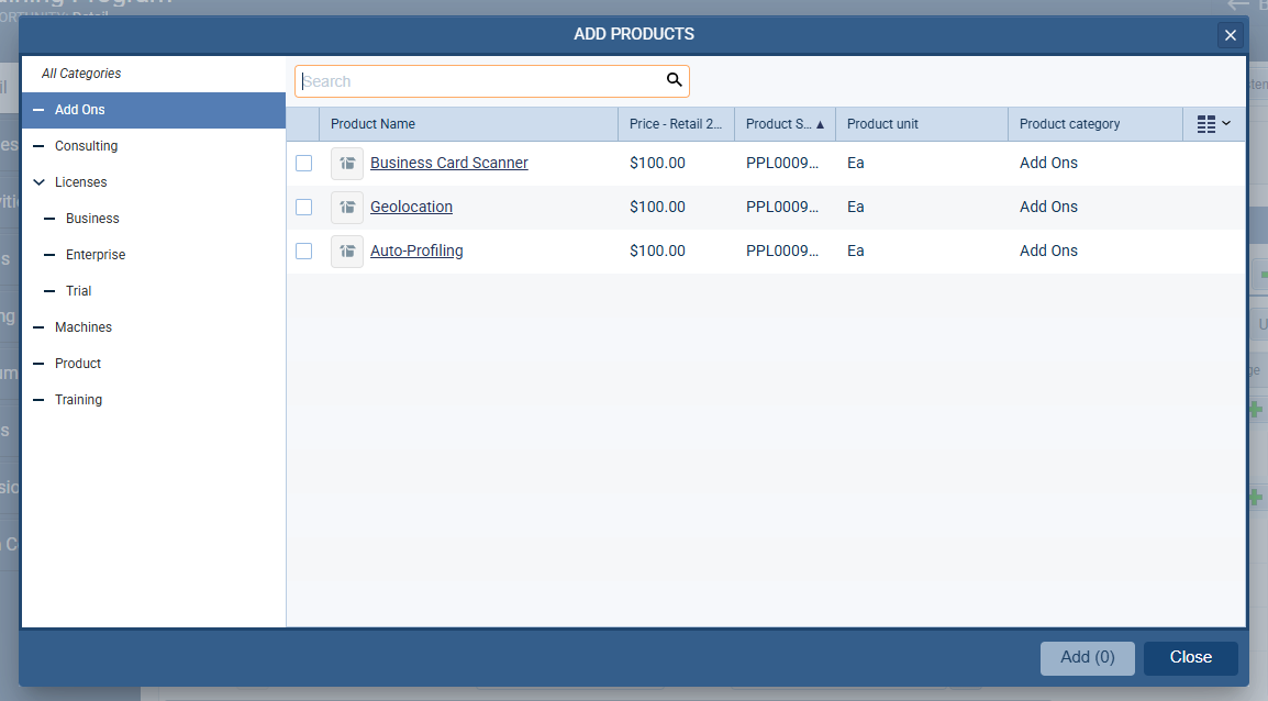 Custom Products and services Catalog CRM feature