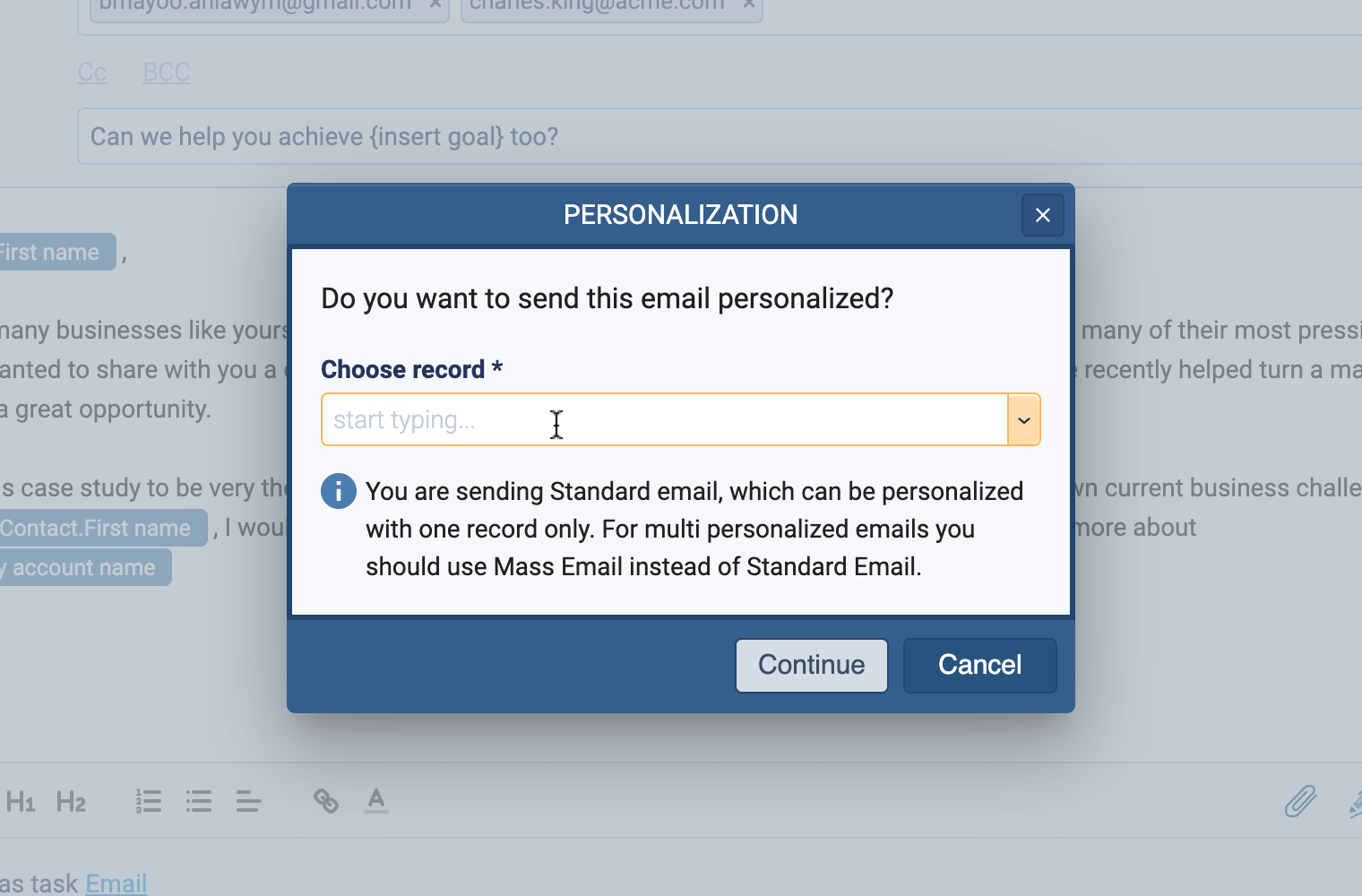 personalizing the content of emails
