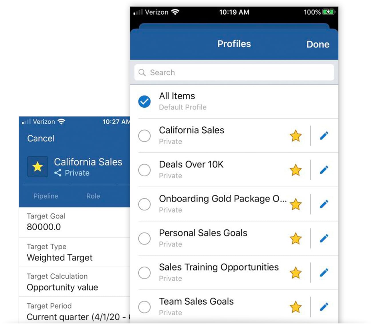 pipeliner-crm-mobile-profiles-filtering-1336 Customize and filter data instantly in a Mobile CRM App