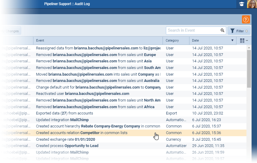 Security audit log feature