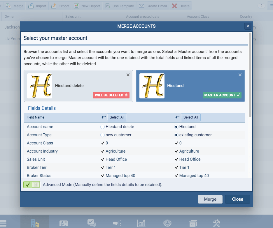 Merging accounts and contacts in Coevera
